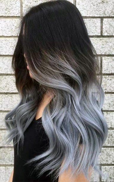 Long Full Hair Ombre Black Roots And Grey Full Ombre