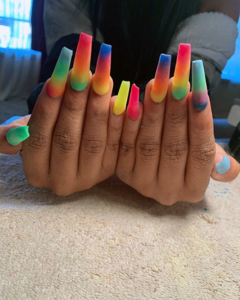 Long Girly Ombre Nail Design Colorful Vibrant Inspiration For Women