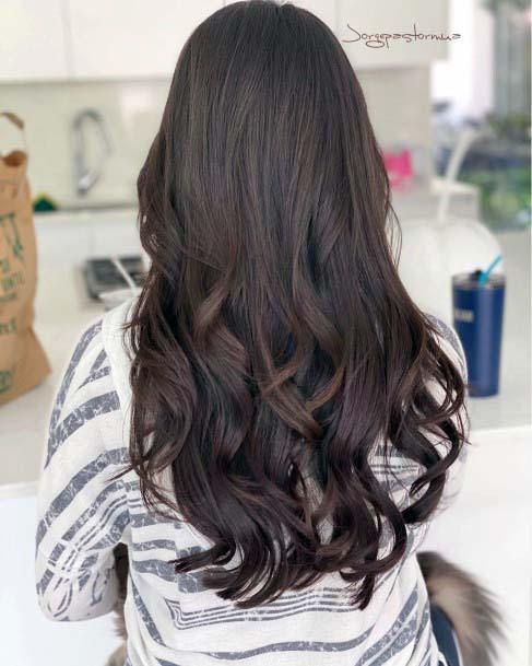 Long Hair Chocolate Brown Hair Layered With Large End Curls