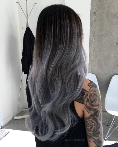 Long Hair Female Ombre Black To Light Grey