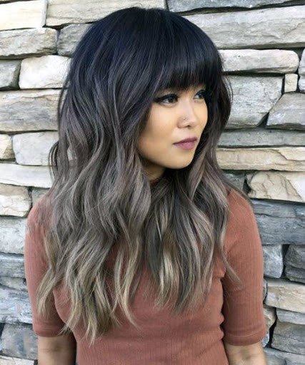 Long Hair Female Ombre Dark To Light Brown With Bangs