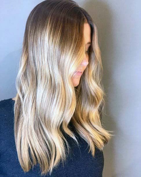 Long Hair Ombre Progress Light Brown To Light Blonde Wavy Layered