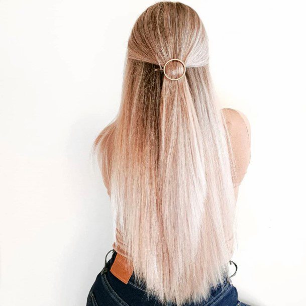 Long Haired Female Icy Blonde With Slight Ombre And Pull Back Barrette