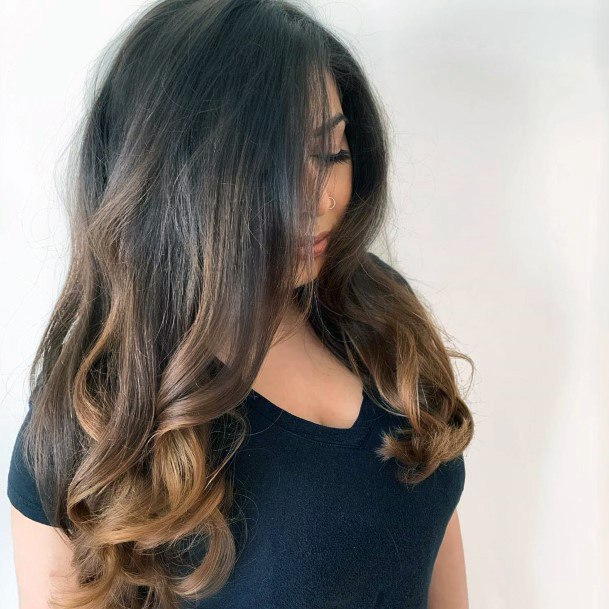 Long Haired Female With Dark Roots And Chestnut Ends Large Curls