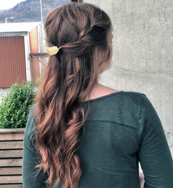 Long Haired Female With Half Pull Back And Wavy Hair