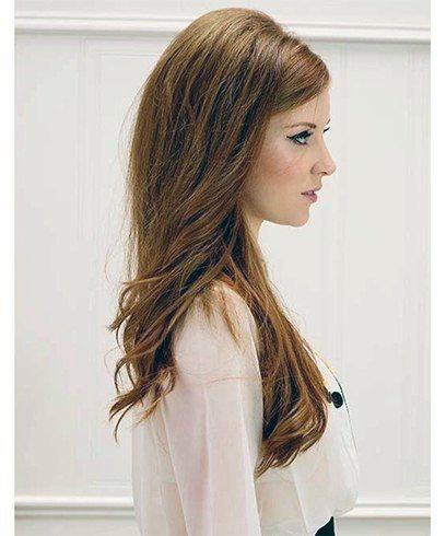 Long Honey Brown Beautiful Hairstyle With Side Part Bouffant