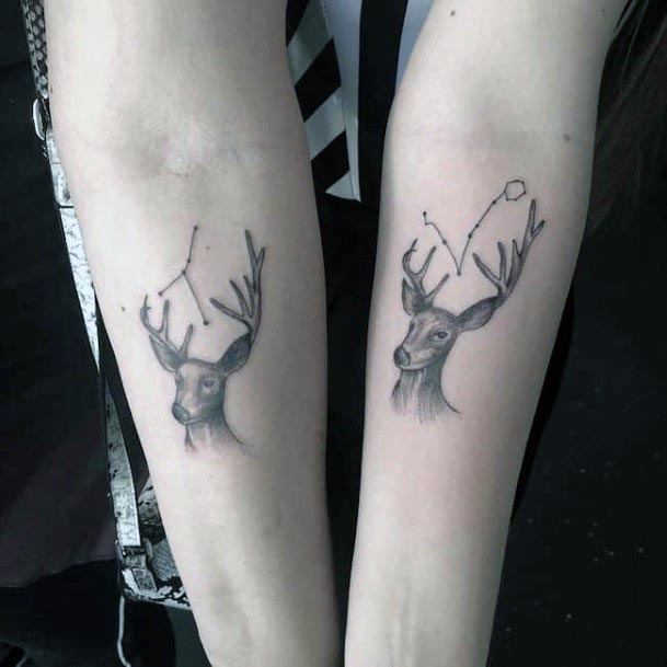 Long Horned Reindeer Mother And Daughter Tattoo Arms