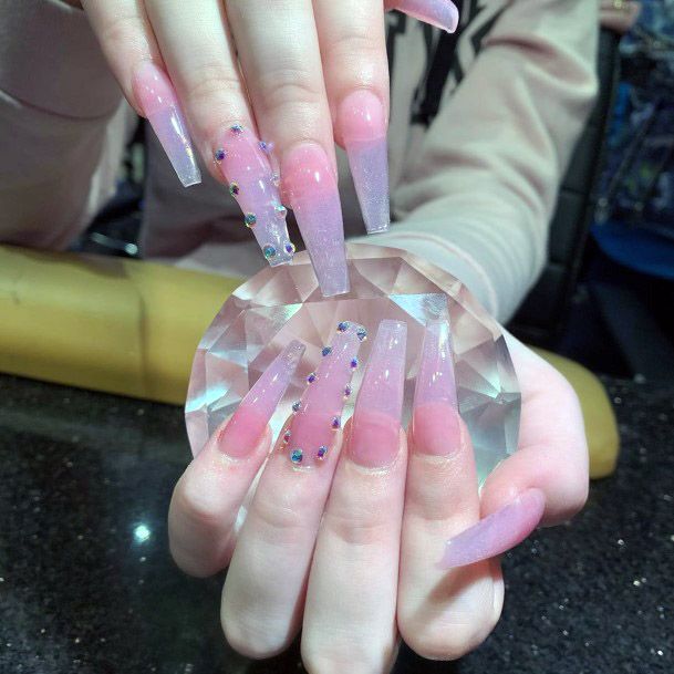 Long Icy Clear Pink Nails Women