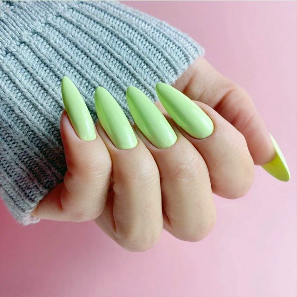 Long Light Green Polished Nails