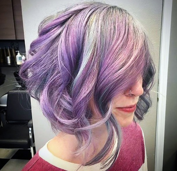 Long Lustrous Curls With Stunning Purple And Grey Colors For Womens Hairstyles