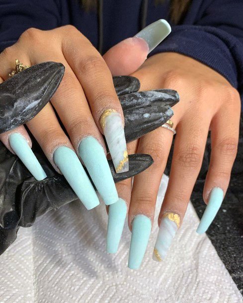 Long Mint Polished Nails For Women