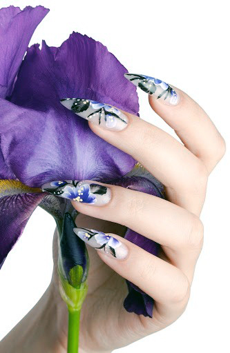 Long Orchid Pattern Nail Design