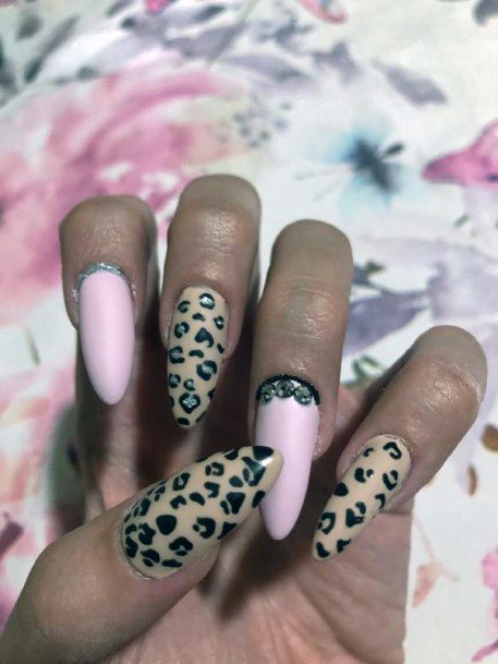 Long Pink And Leopard Nails Women