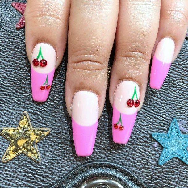 Long Pink Cherry Nails Women