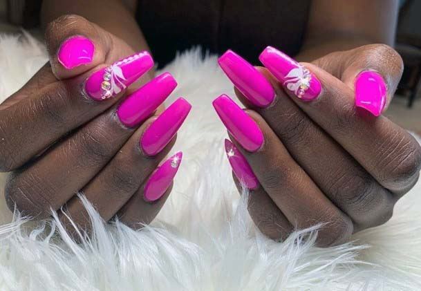 Long Pink Nails Summer Art