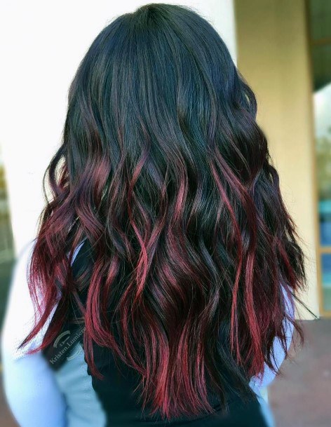 Long Red Ombre On Female With Waves Throughout