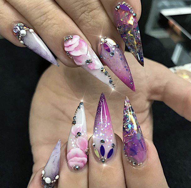 Long Royal Bejewelled Art On Nails Women