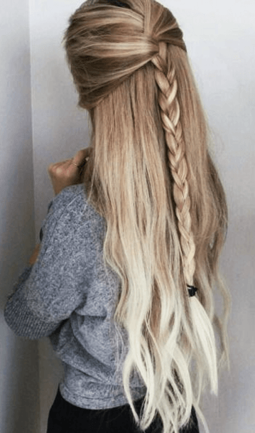 Long Sandy Blonde Female With Half Pull Back And Center Long Braid