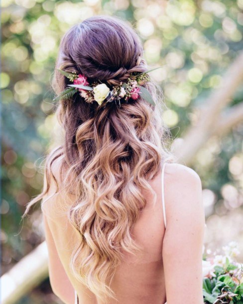 Long Sandy Blonde Ombre With Floral Twist