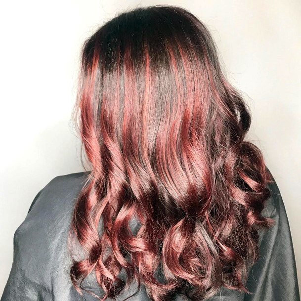 Long Shiny Deep Chocolate Hair Color With Burgundy Highlights And Soft Curls