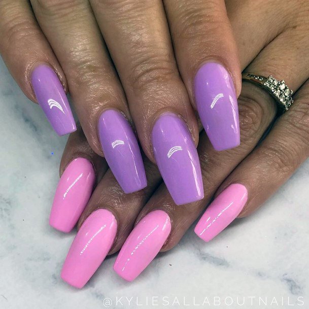 Long Simple Pink And Purple Pastel Nails For Ladies