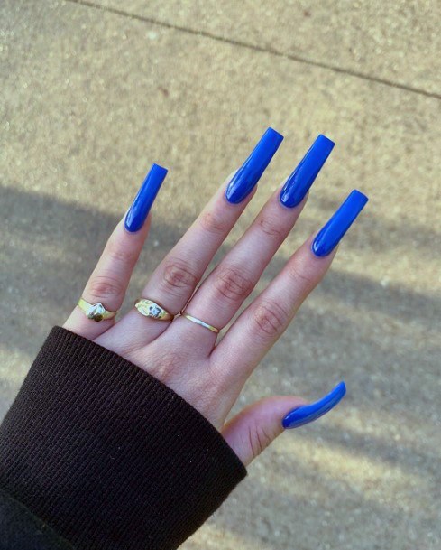 Long Sleek Blue Squared Tip Prom Nails For Girls Ideas