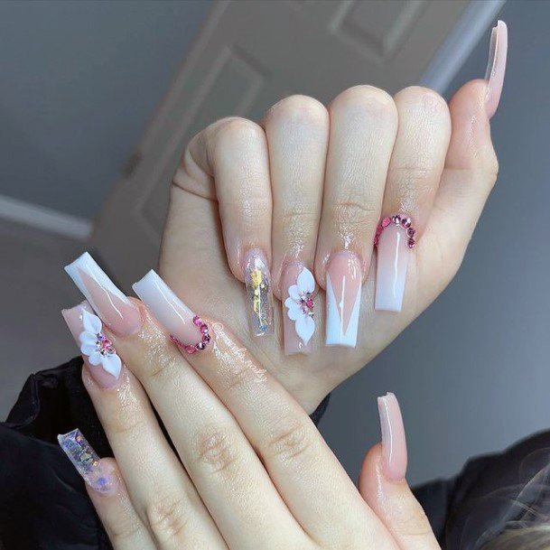 Long Square Nails 3d Flowers Women