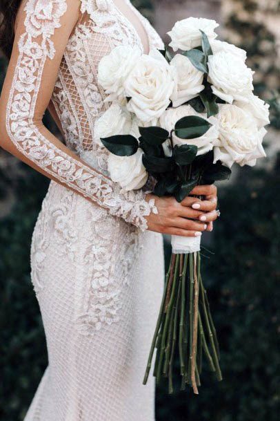 Long Stemmed White Rose Wedding Bouquet