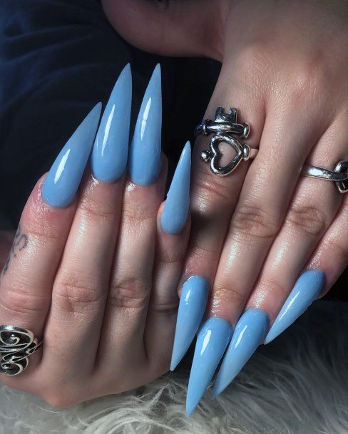 Long Stiletto Cornflower Blue Nails Women