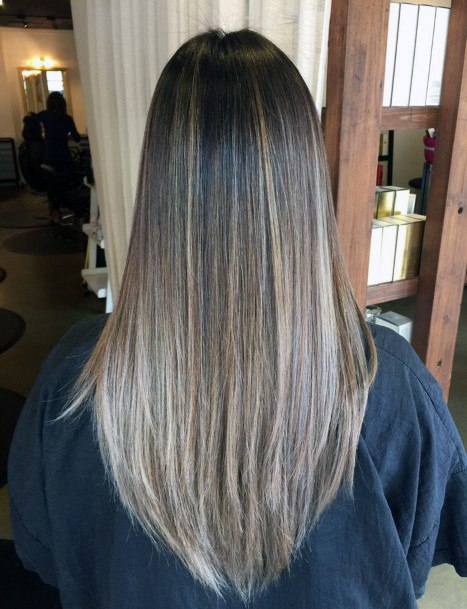 Long Straight Ash Brown Balayage Women