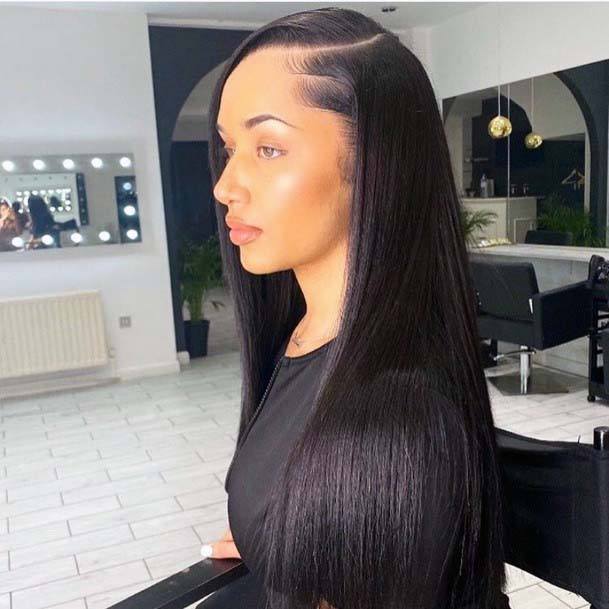 Long Straight Black Hair Mixed Woman Pretty Elegant Smooth Edges