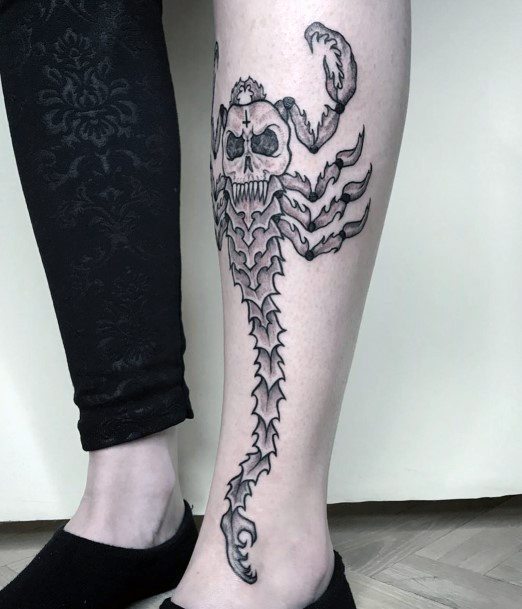 Long Tailed Scorpion Tattoo Womens Calves