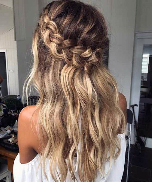 Long Thick Hairstyle Ideas Blonde With Ombre And Braid Tie Back