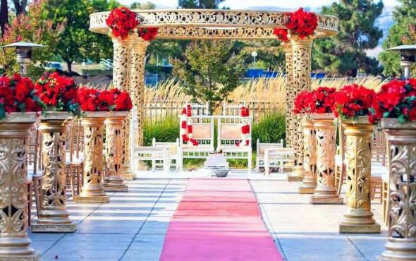 Long Vased Aisle Decor With Red Indian Wedding Flowers