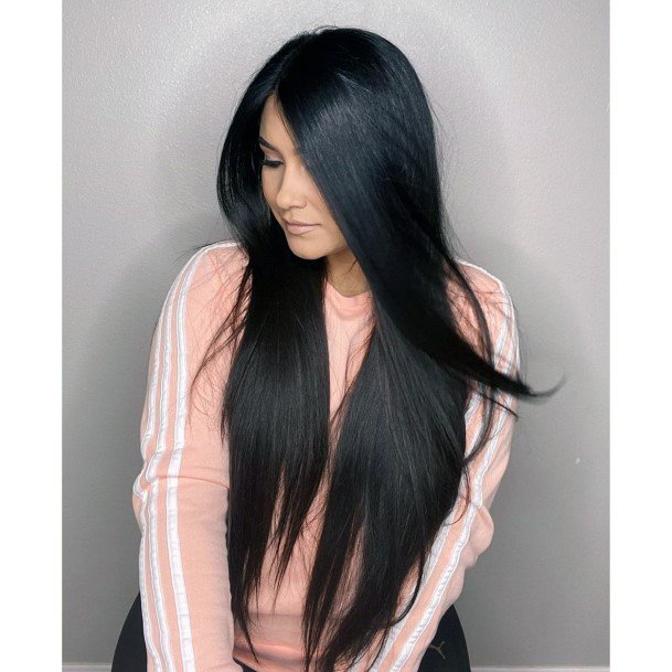 Long Voluminous Glossy Black Hair Sexy Effortless Style For Women