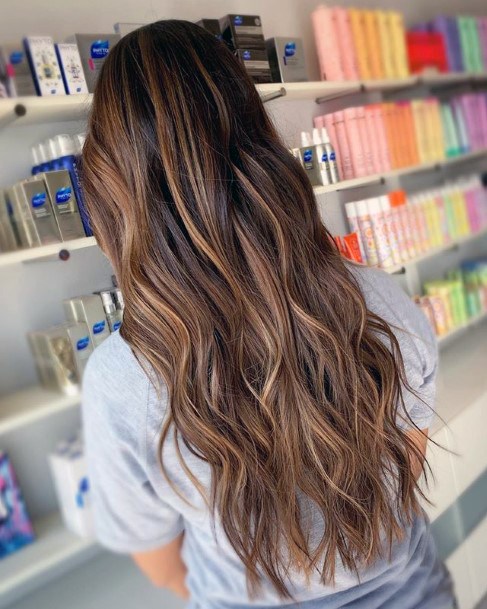 Long Wavy Caramel Balayage Hairstyle