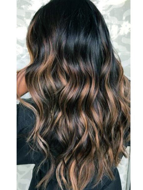 Long Wavy Curls Shiny Coloring Dark Brown To Medium Brown