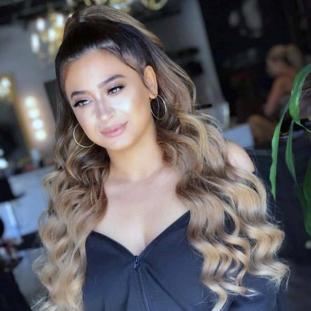 Long Wavy Hair On Female With Half Tie Back Summer Hairstyles For Women