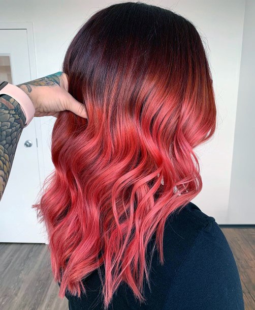 Long Wavy Hair With Dark Roots To Light Red Ombre Hairstyle Ideas For Women