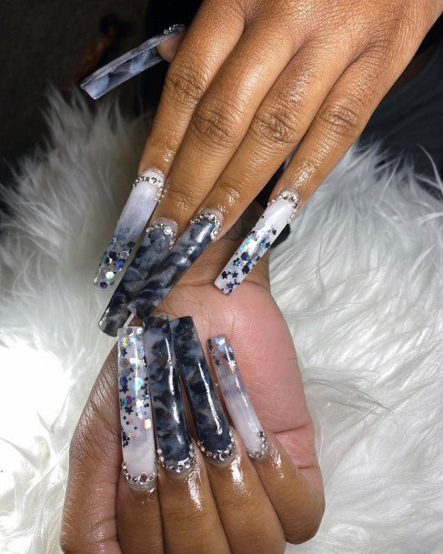 Long White And Black Designs On Nails For Women