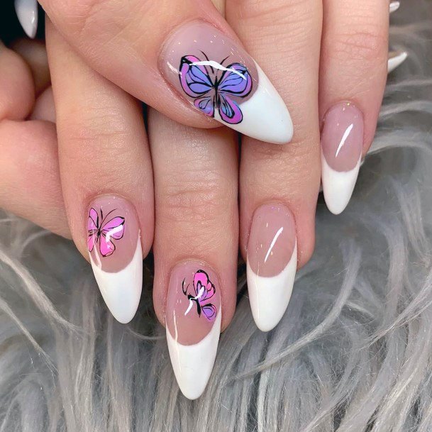 Long White Tipped Butterfly Nails Women