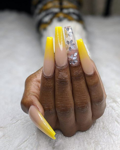 Long Yellow Ombre Nails Women