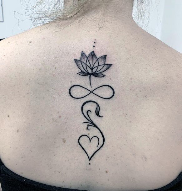 Lotus And Heart Infinity Tattoo Womens Back