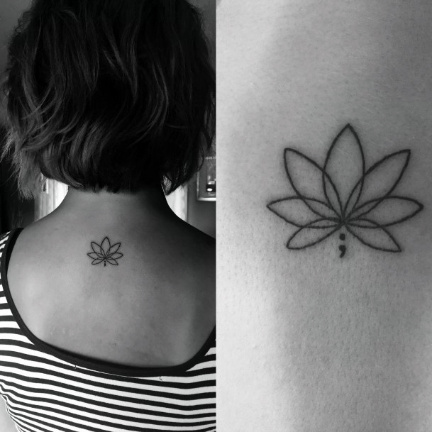 Lotus Semicolon Tattoo Womens Back