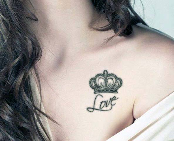 Love Crown Tattoo Womens Collar Bone