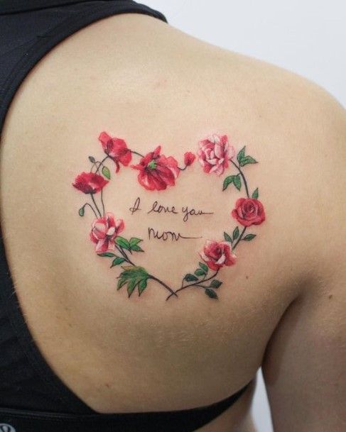 Love For Mom Heart Tattoo Womens Shoulder