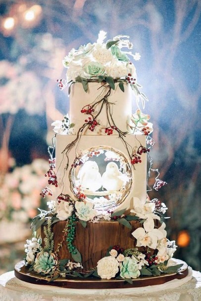 Lovebirds On Rustic Wedding Cake