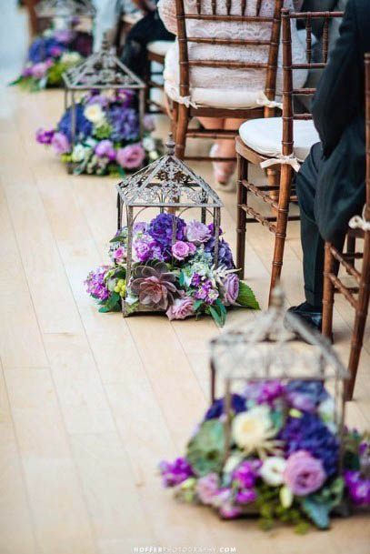 Lovely Aisle Row Wedding Decor Purple Flower Bouquet Cool Metal Fram Gazebo Ideas