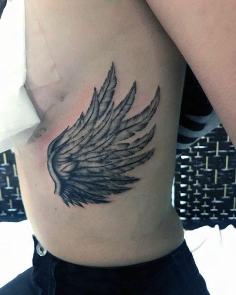 Lovely Angel Wings Grey Tattoo Torso Women