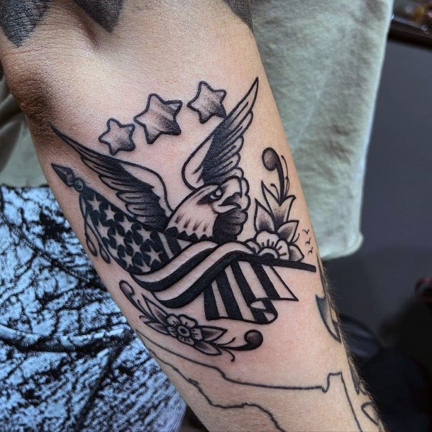 Lovely Black American Flag Tattoo For Women